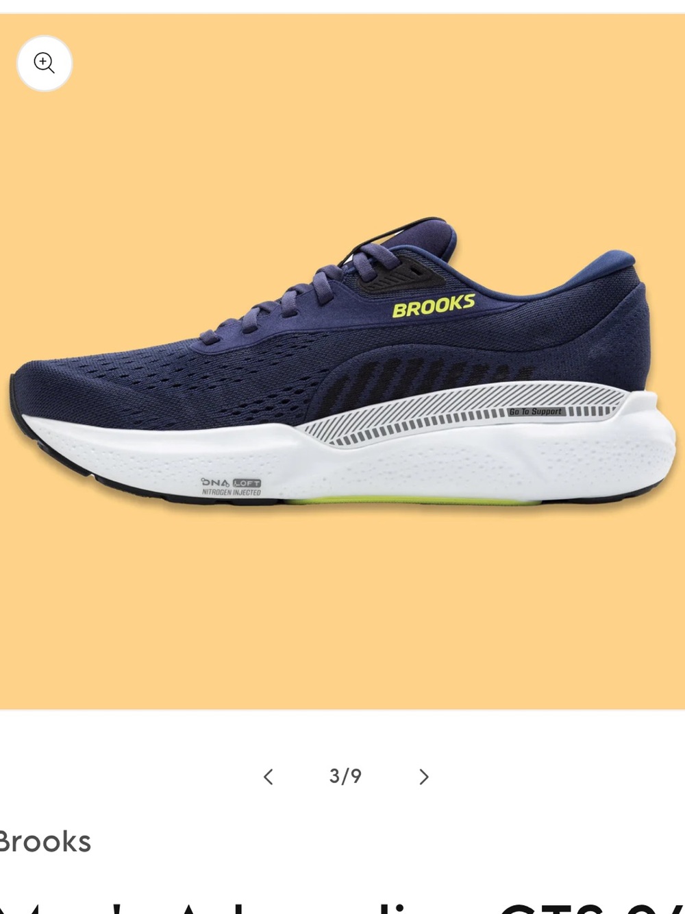 Brooks Men's Adrenaline GTS 24 Navy with Black and Lime - Picture 3 of 12